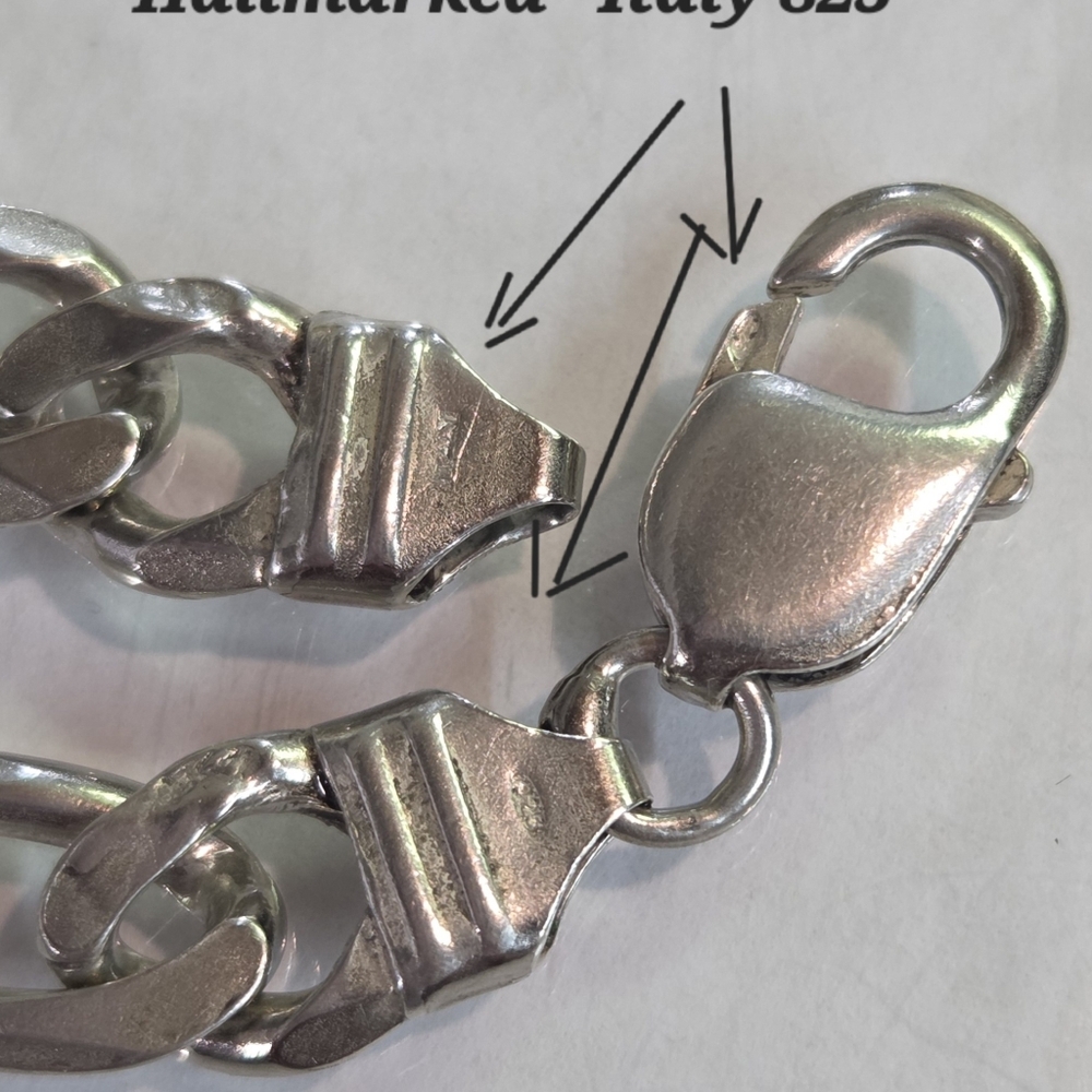 Genuine Vintage Italian Sterling Silver Heavy Figaro Chainlink Men's Bracelet - Picture 4 of 12